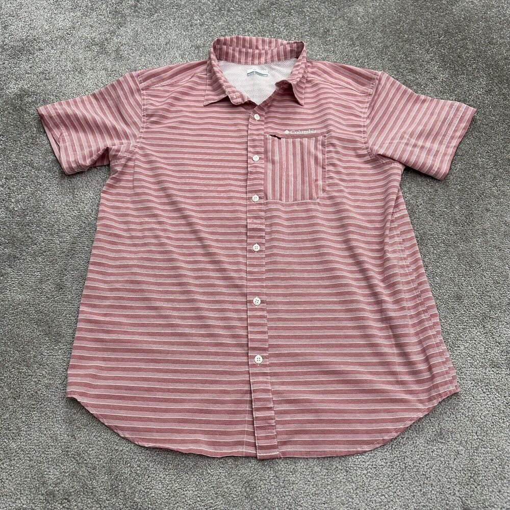 Columbia Omni Shade Twisted Flight Shirt Mens Large Red Striped Outdoor Casual
